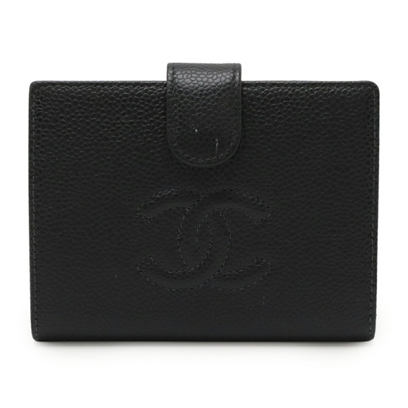 CHANEL Coco Mark Bifold Wallet in Black Caviar Leather A13497